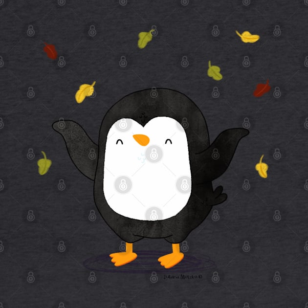 Penguin having fun with autumn leaves 2 by thepenguinsfamily